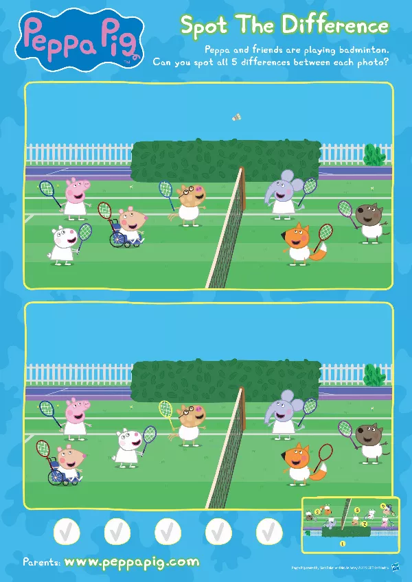 Peppa Pig Tennis Spot The Difference